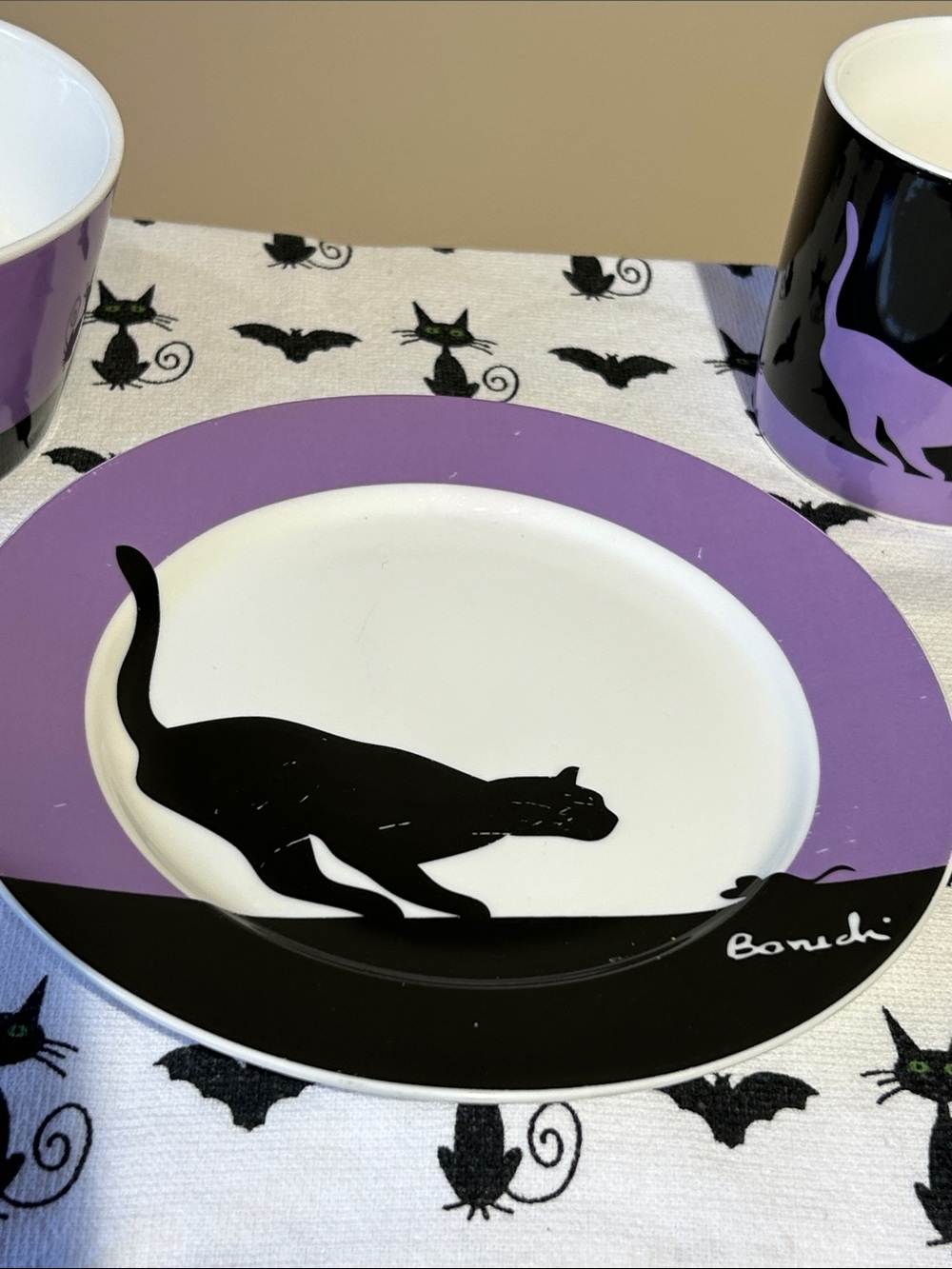 Cat Tableware Set, Three Piece, Purple - Picture 3 of 7
